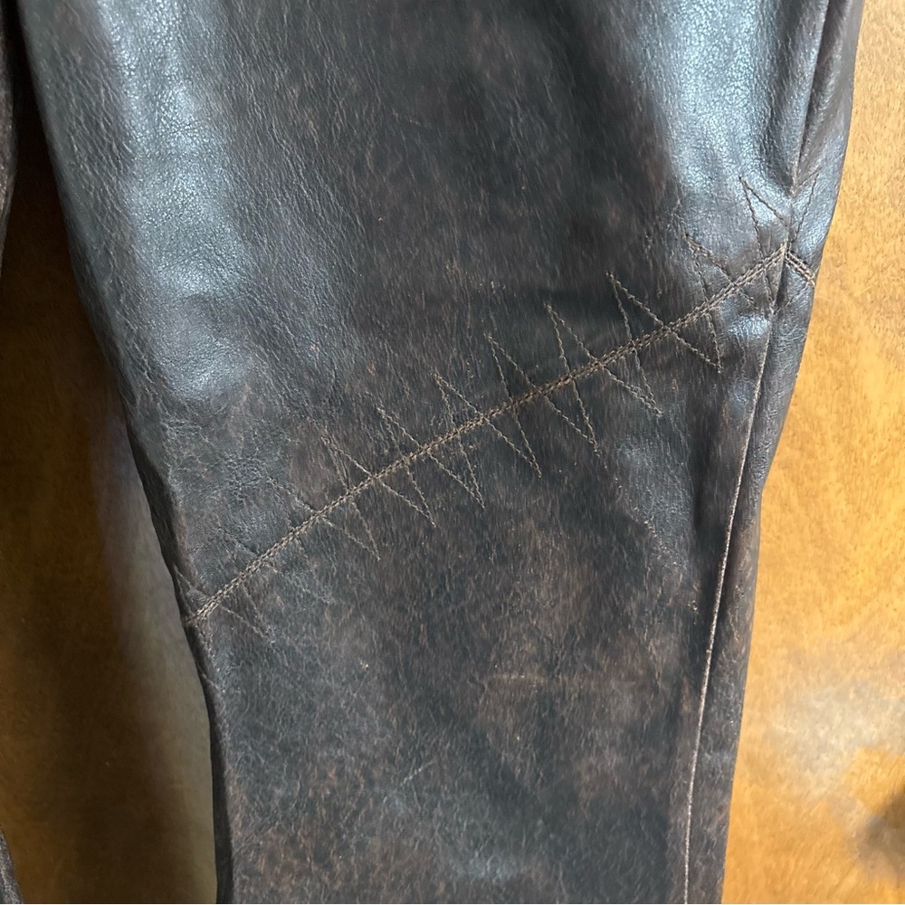 VINTAGE Chocolate Brown Patchwork Low Rise Faux Leather Flare Pants Y2K Goth 90s - Picture 11 of 16